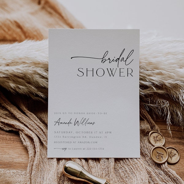 Minimalist Bridal Shower Invitation Template, Printable DIY (Instant Download)