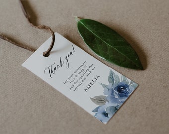 Dusty Blue Favor Tag for Bridal Shower or Wedding, Blue Flower Thank You Tag, Rustic, DOWNLOAD, Editable Text, Printable, Templett, 06