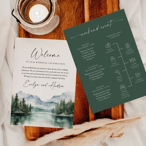 Mountain Wedding Timeline Template, Wedding Timeline, Event Timeline, Wedding Itinerary, Weekend Schedule Printable, Welcome Bag, Pine, 126