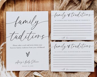 Family Traditions Sign and Card, Family Traditions Baby Shower Games Printable, Baby Shower Advice, Wishes for Baby, Editable, 41