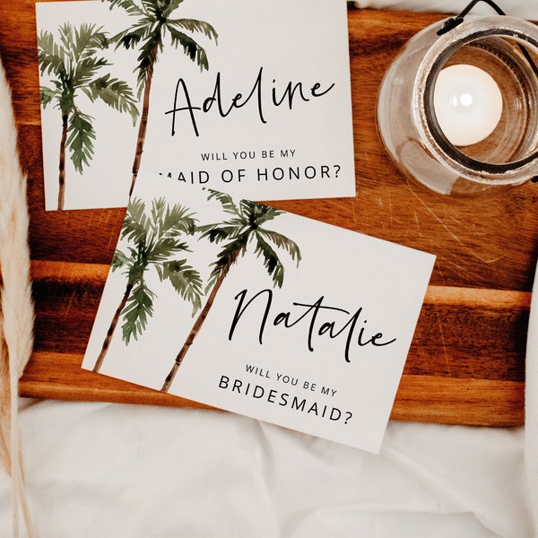 Tropical Bridesmaid Proposal Card Template, Palm Wedding Bridesmaid Proposal, Maid of Honor Proposal Card Printable, Editable, DIY, 44