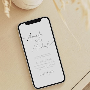 Electronic Wedding Invitation, Minimalist Wedding Digital Invitations, Modern Online Invitations, Wedding Evite, Smartphone Invitation, 89