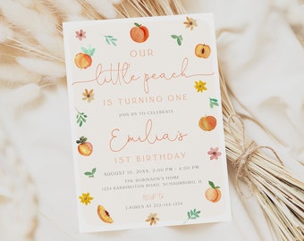 Sweet as a Peach 1st Birthday Invitation, Strawberry Birthday, Editable, Download, Girl Berry First, Template, 118