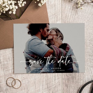 Photo Save the Date Template DIY, Engagement Photo Save the Dates, Save the Date with Pictures Template, DOWNLOAD, Editable, Template