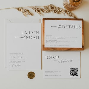 Wedding Invitation With QR Code RSVP, Minimalist Wedding Invitation Set, Wedding Invitation Double Sided, Simple Wedding Invite, Modern, 89