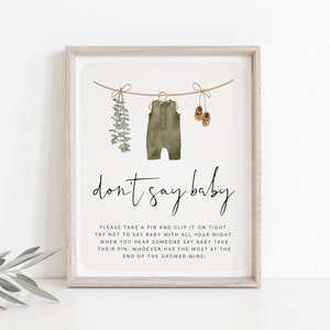 Don&#39;t Say Baby Game Template, Clothes Baby Shower Sign, Boy Baby Shower Game, Boho Baby Shower, Editable Download, Printable, Download, 95