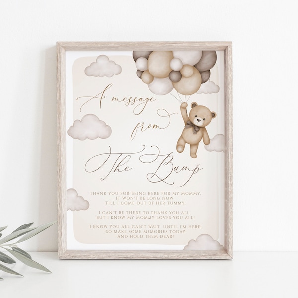 Message from the Bump Sign, Bear Balloons Baby Shower Template, Bear Baby Shower, Editable Message from Baby, Printable, Download, 103