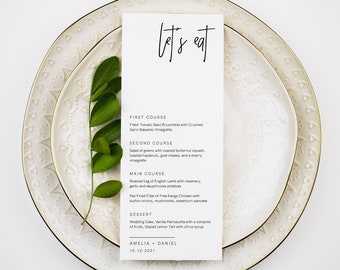 Modern Wedding Menu Template, Minimalist Wedding Menu, Minimal Wedding Menu, Let's Eat Menu, Wedding Menu INSTANT DOWNLOAD, Templett, 027