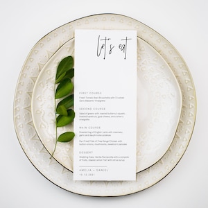 Plantilla de menú de boda moderna, menú de boda minimalista, menú de boda minimalista, menú "Comamos", menú de boda (descarga instantánea), Templett, 027