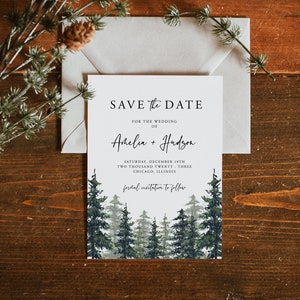 Pine Save the Date Template, Rustic Winter Evergreen Wedding Date Printable, Editable Text, 4x6, 5x7, DOWNLOAD, Editable, Template, 005