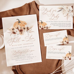 Fall in Love Baby Shower Invitation Set Template, Diaper Sign, Book, Pumpkin Baby Shower, A Little Pumpkin, Editable, Autumn Baby, 120