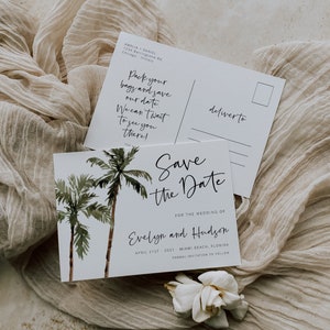 Sparen Sie das Datum Postkarte Vorlage, Tropisches Urlaubsziel Sparen Sie das Datum, Sofortiger Download Strand Sparen Sie das Datum Sofort Download, Palmenhochzeit, 44
