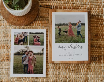 Merry Christmas Photo Card, Portrait Christmas Card, Minimal Christmas Card, Christmas Photo Card, DOWNLOAD, Editable, Template, 003