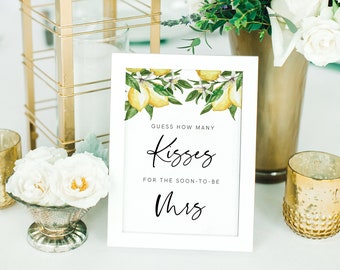 How Many Kisses Bridal Shower Game, Summer Bridal Shower Printable, Hershey Kisses Game, Citrus Lemon, Instant Download, Templett