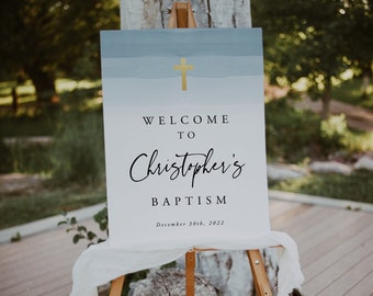 Baptism Welcome Sign Template, Light Blue Watercolor Baptism, Welcome Sign, Baptism Welcome Sign, Communion Welcome, Editable, Download, 17