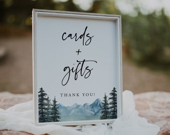 Mountain Cards and Gifts Sign Printable, Mountain Wedding Sign, Baby Shower Sign, Pine, Bridal Shower Gift Sign, Retirement Party, 005