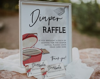 BBQ Baby Shower Diaper Raffle Sign and Raffle Tickets, Diaper Raffle Set, BABY-Q Baby Shower, Bun in the Oven Baby, Editable, Template, 85