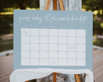Baby Due Date Kalenderspiel, Errate den Geburtstag des Babys, Blaue Babypartyvorhersage, Junge, Datumsspiel, Instant, Vorlage, 41F