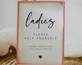 Ladies Bathroom Sign Template, Wedding Bathroom Basket Sign for Ladies, Modern, Minimalist, Contemporary Wedding Sign DIY, 003