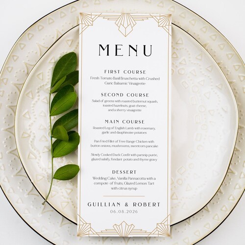 Art Deco Menu Template Gold and White Art Deco Menu - Etsy