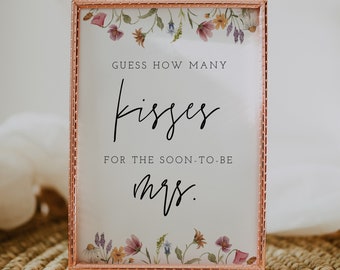 How Many Kisses Bridal Shower Game, Wildflower Bridal Shower Printable, Hershey Kisses Game, Floral bridal, Instant Download, Templett, 55