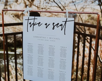 Modern Seating Chart Poster, Minimalist, Printable Wedding Seating Sign, Modern Wedding, Instant Download, Editable Template, 41