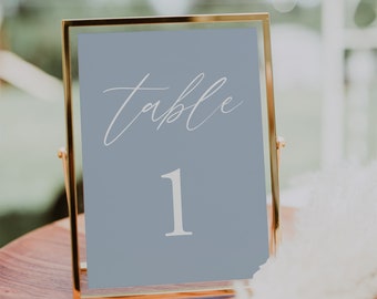 Dusty Blue Table Number Card Template, Dusty Blue Wedding Table Number, Editable, INSTANT DOWNLOAD, Templett, DIY, 06