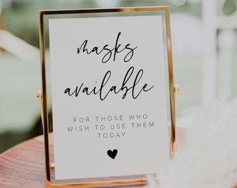 Masks Available Sign Printable, Modern Minimalist Wedding Masks Sign, Social Distancing, Printable Wedding Signs, Instant Download, 003