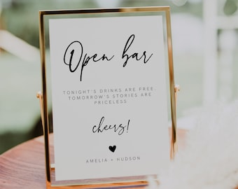 Printable Open Bar Sign, Funny Open Bar Sign,Wedding Bar Sign, Modern Minimalist Wedding, Alcohol Drink, Download Template, 003