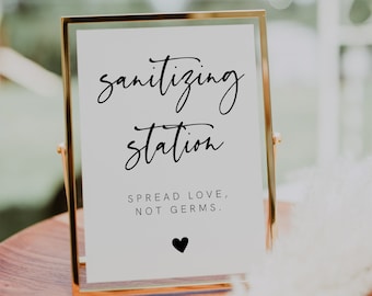 Sanitizing Station Sign, Printable Covid Wedding Sign, Hand Sanitizer Sign, Editable Template, Instant Download, Templett, 8x10, 5x7, 003