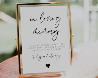 Signe In Loving Memory, imprimable In Loving Memory signe pour mariage, signe commémoratif, signe In Memory, moderne, minimaliste, modifiable DIY, 003