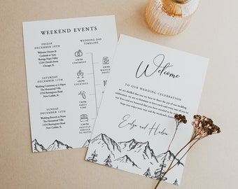 Mountain Wedding Timeline Template, Wedding Timeline, Event Timeline, Wedding Itinerary, Weekend Schedule Printable, Welcome Bag, 001