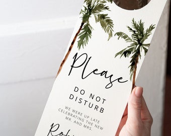 Palm Wedding Door Hanger Template, Printable Do Not Disturb Wedding Door Tag, Palm Tree, Beach Wedding Door Hanger Instant Tag, 44