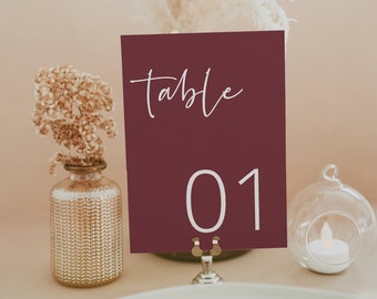 Boho Table Number Card Template, Burgundy Wedding, Wedding Table Number, Editable, INSTANT DOWNLOAD, Templett, DIY, 43