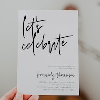 Champagne Editable Let's Celebrate Engagement Invitation, White and