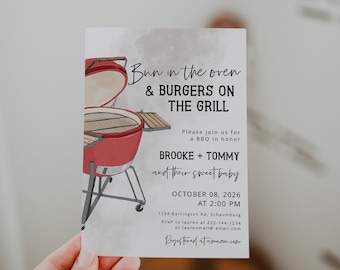 BBQ Baby Shower Invitation Template, Bun in the Oven Baby Shower, BABYQ, Couples Shower Cook Out, Backyard, Editable, BBQ, 85