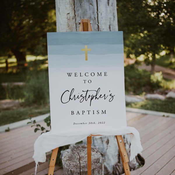 Baptism Welcome Sign Template, Light Blue Watercolor Baptism, Welcome Sign, Baptism Welcome Sign, Communion Welcome, Editable, Download, 17