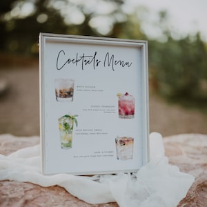 Plantilla de letrero para menú de cócteles, letrero imprimible para menú de bebidas, letrero imprimible para menú de bar, letrero de bebidas exclusivo editable (DIY), 41