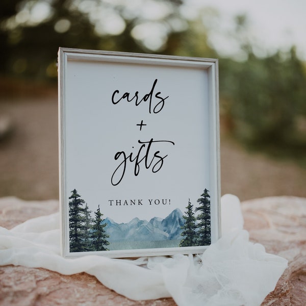 Mountain Cards and Gifts Sign Printable, Mountain Wedding Sign, Baby Shower Sign, Pine, Bridal Shower Gift Sign, Retirement Party, 005