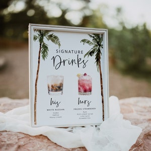 Placa de coquetéis exclusivos para impressão, coquetéis exclusivos editáveis, placa de cardápio de bar para impressão, bebidas exclusivas, casamento na palmeira, tropical, 44
