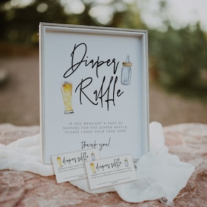 Ein Baby braut Windel Raffle Zeichen und Raffle Tickets, Windel Raffle Set, Flasche und Bier Baby Shower, Prost, Bearbeitbar, Vorlage, 73