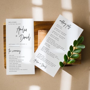 Minimalist Wedding Program Template, Modern Wedding Program, Minimal Wedding Program, Printable Program Wedding, Instant, Template, 027