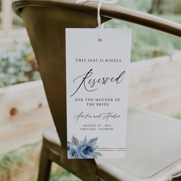 Reserved Chair Tag, Wedding Seating Tag, dusty Blue Wedding, Printable Chair Tag, Reserved for Bride and Groom, Reserved Seat Sign, 06