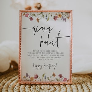 Jeu de douche nuptiale chasse aux bagues, jeu de bagues, douche nuptiale bohème imprimable, jeu de bisous Hershey, fleurs sauvages, téléchargement immédiat, Templett, 55