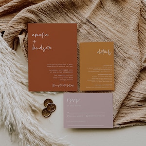 Burnt Orange Wedding Invitation Template, Terracotta Wedding Invitation Suite, Rust Wedding Invite, Modern Minimalist Bohemian, Download, 43