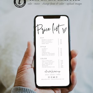 Modelo de lista de preços eletrônica, lista de preços para pequenas empresas, planilha de preços editável, lista de preços, Instagram, download, moderno, 41