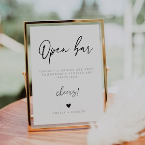 Panneau imprimable open bar, panneau open bar drôle, panneau bar pour mariage, mariage minimaliste moderne, boisson alcoolisée, modèle à télécharger, 003