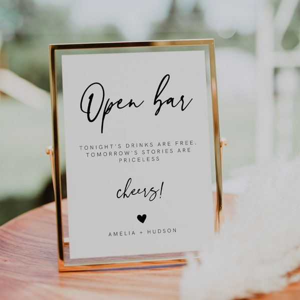 Printable Open Bar Sign, Funny Open Bar Sign,Wedding Bar Sign, Modern Minimalist Wedding, Alcohol Drink, Download Template, 003