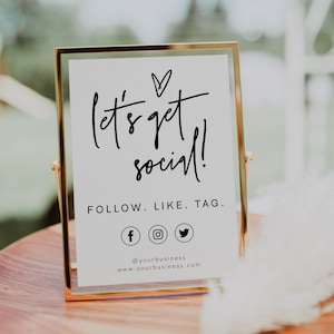 Social Media Sign Template, Instagram Sign, Facebook Sign, Let’s Get Social Sign, Follow Like Tag, Small Business Sign, Editable, 41