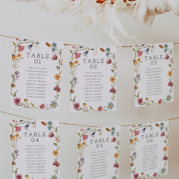 Wildflower Wedding Seating Chart Card, Wildflower Wedding Seating Chart Cards, Wildflower Seating Chart Cards, Download, Editable, 55